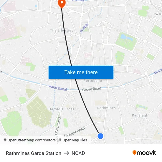Rathmines Garda Station to NCAD map