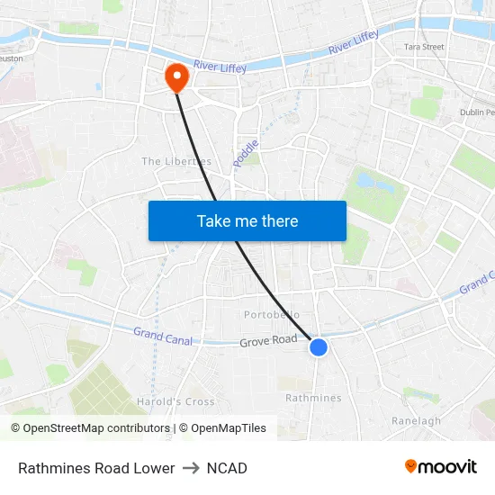 Rathmines Road Lower to NCAD map
