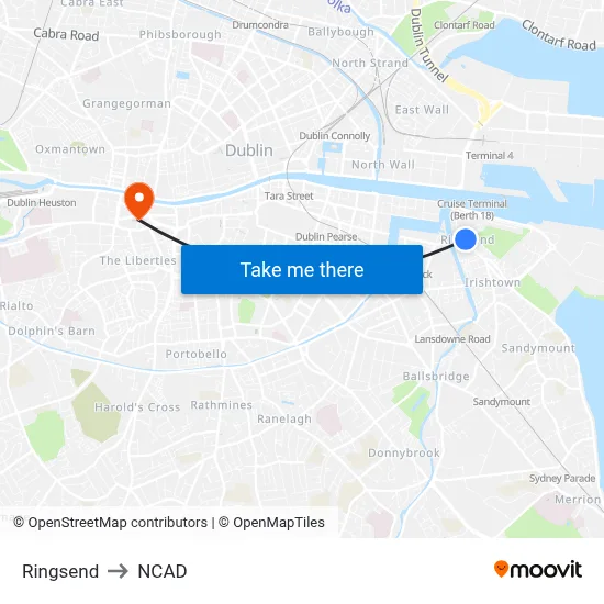 Ringsend to NCAD map