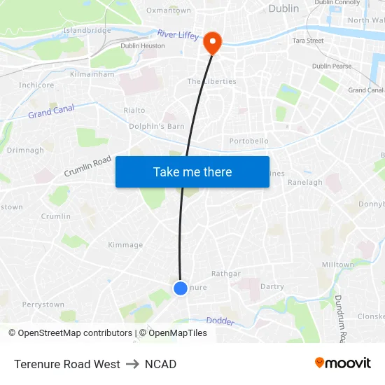 Terenure Road West to NCAD map