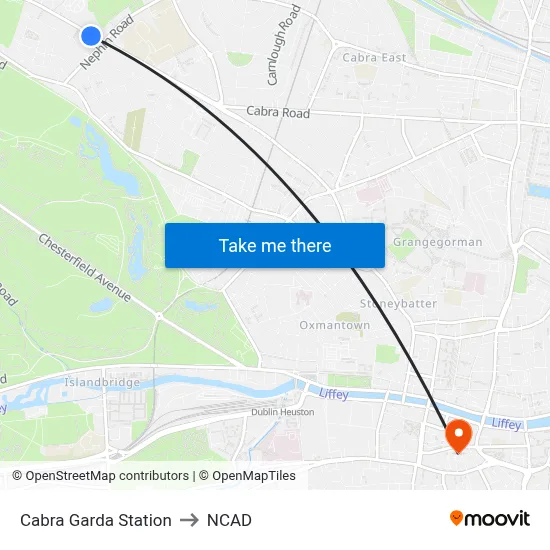 Cabra Garda Station to NCAD map