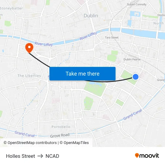 Holles Street to NCAD map