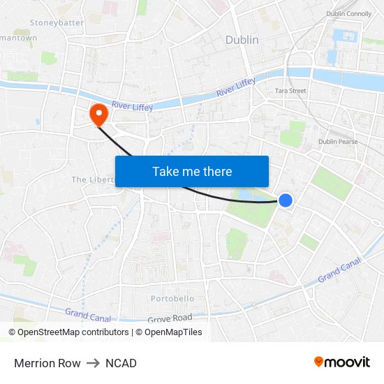 Merrion Row to NCAD map