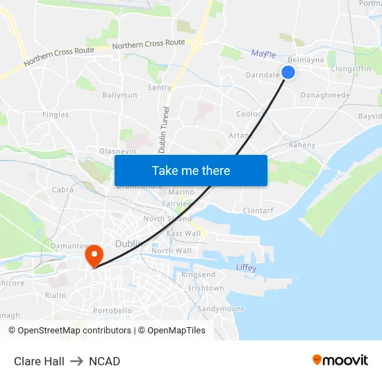 Clare Hall to NCAD map