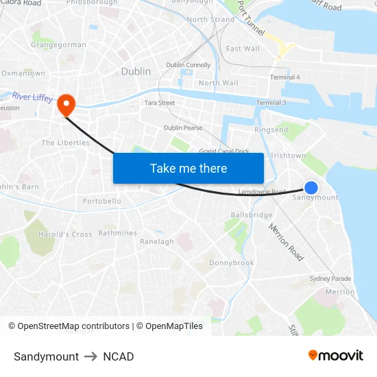 Sandymount to NCAD map