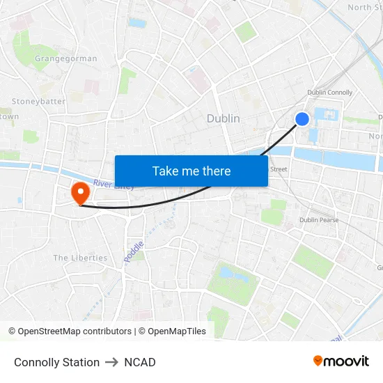 Connolly Station to NCAD map
