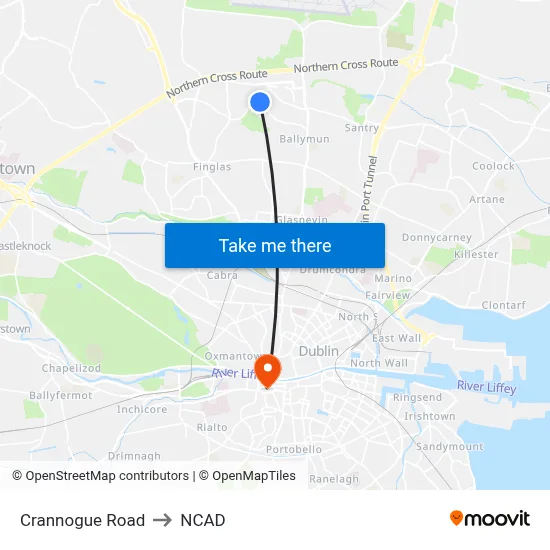 Crannogue Road to NCAD map