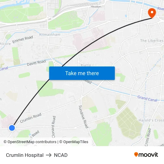 Crumlin Hospital to NCAD map