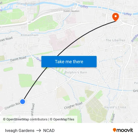 Iveagh Gardens to NCAD map