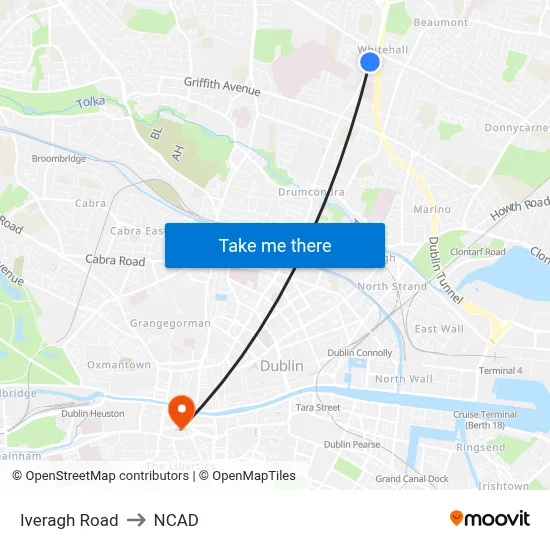 Iveragh Road to NCAD map