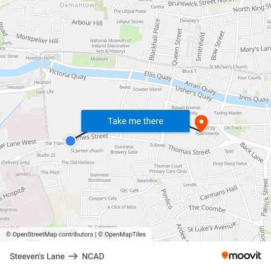 Steeven's Lane to NCAD map