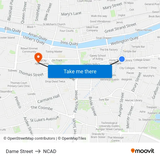 Dame Street to NCAD map