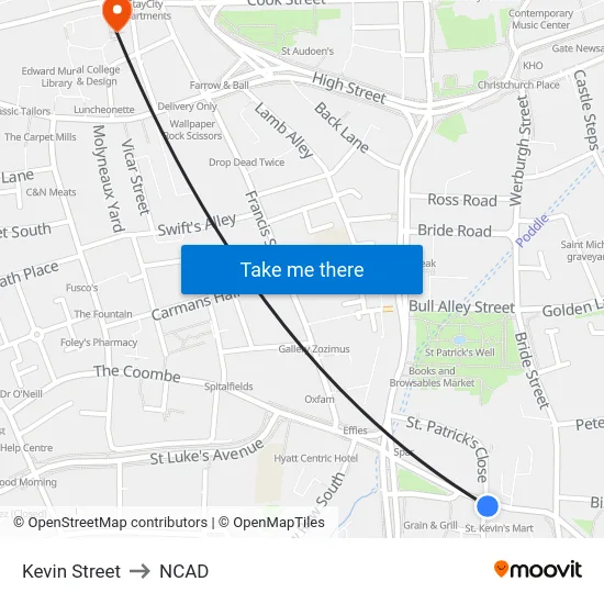 Kevin Street to NCAD map