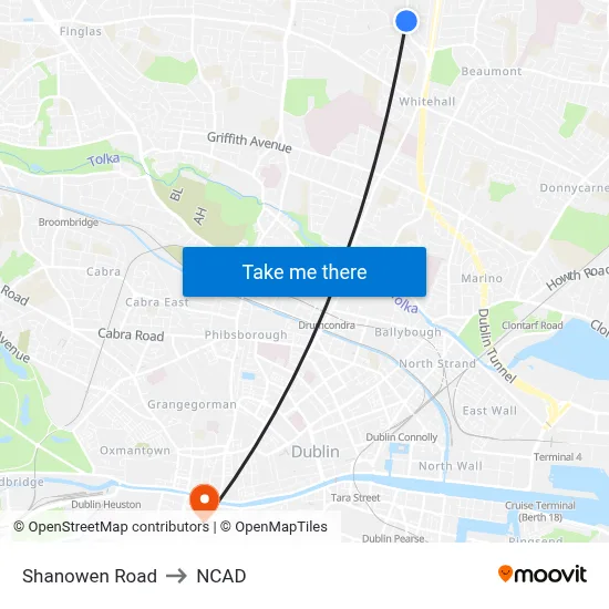 Shanowen Road to NCAD map