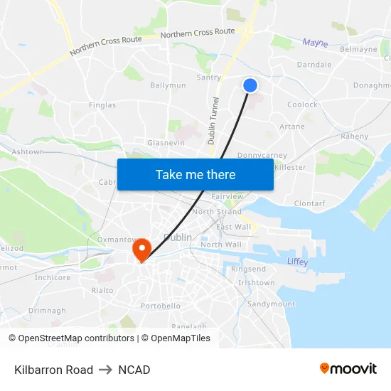 Kilbarron Road to NCAD map