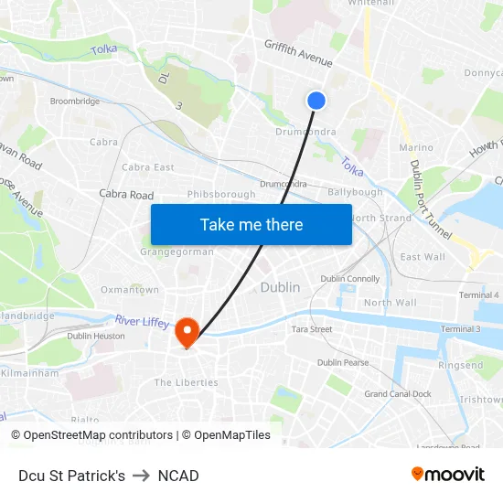 Dcu St Patrick's to NCAD map