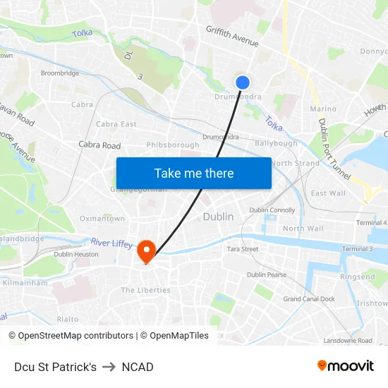 Dcu St Patrick's to NCAD map