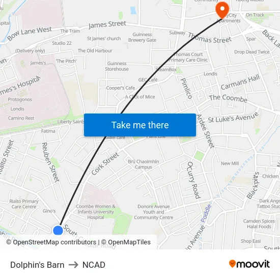 Dolphin's Barn to NCAD map