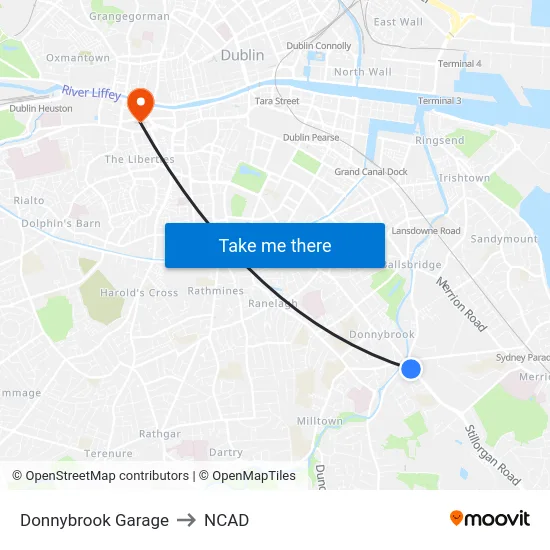 Donnybrook Garage to NCAD map