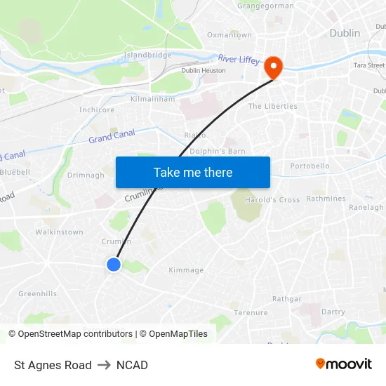 St Agnes Road to NCAD map
