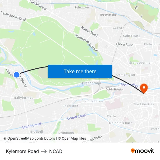 Kylemore Road to NCAD map