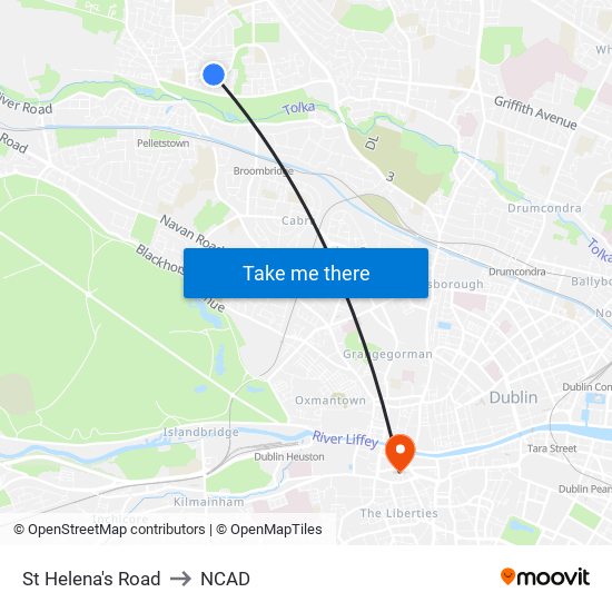 St Helena's Road to NCAD map