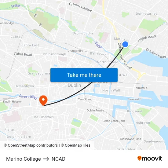 Marino College to NCAD map