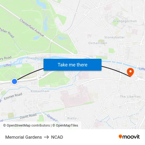 Memorial Gardens to NCAD map