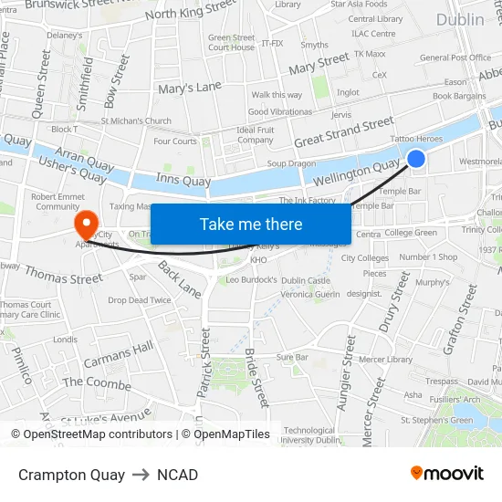 Crampton Quay to NCAD map
