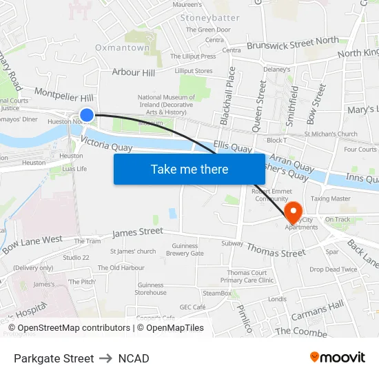 Parkgate Street to NCAD map