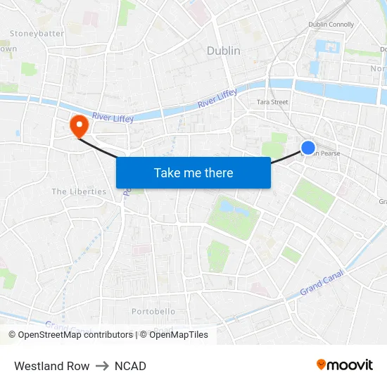 Westland Row to NCAD map