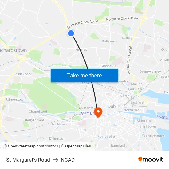 St Margaret's Road to NCAD map