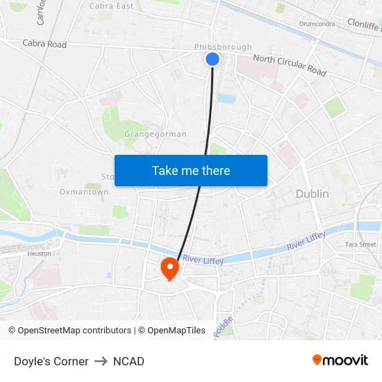 Doyle's Corner to NCAD map