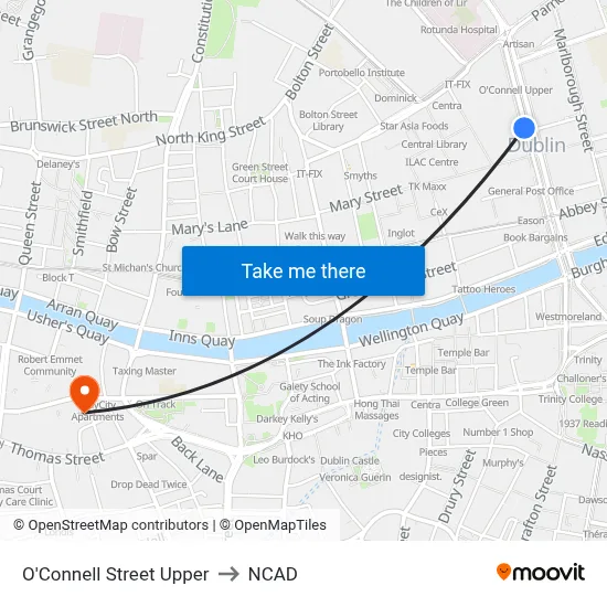 O'Connell Street Upper to NCAD map