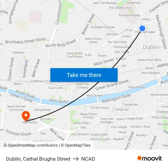 Dublin, Cathal Brugha Street to NCAD map