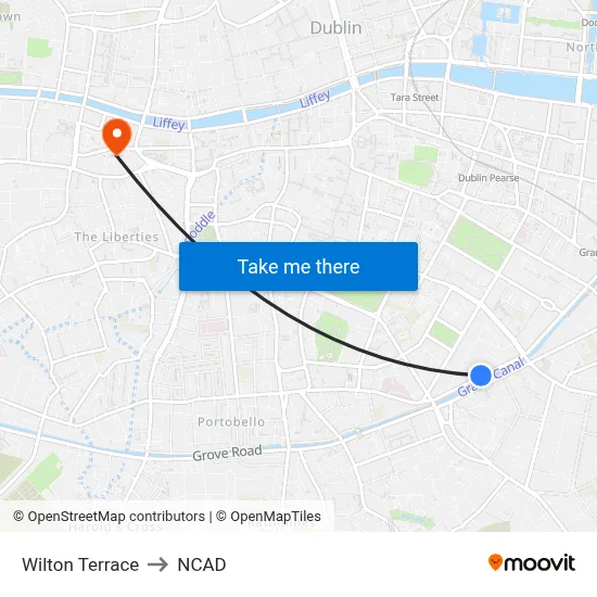 Wilton Terrace to NCAD map