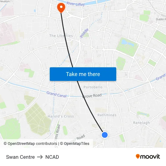 Swan Centre to NCAD map