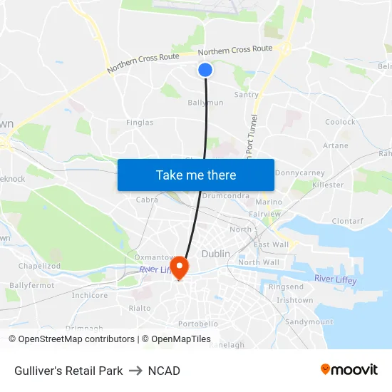 Gulliver's Retail Park to NCAD map