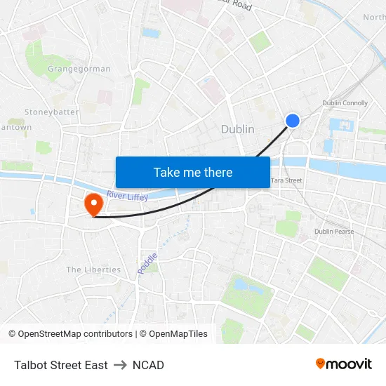 Talbot Street East to NCAD map