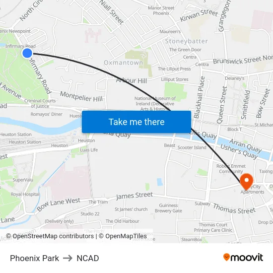 Phoenix Park to NCAD map