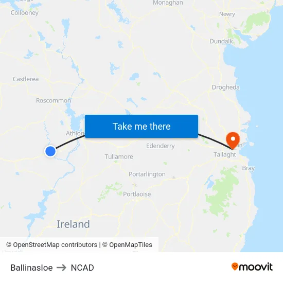 Ballinasloe to NCAD map
