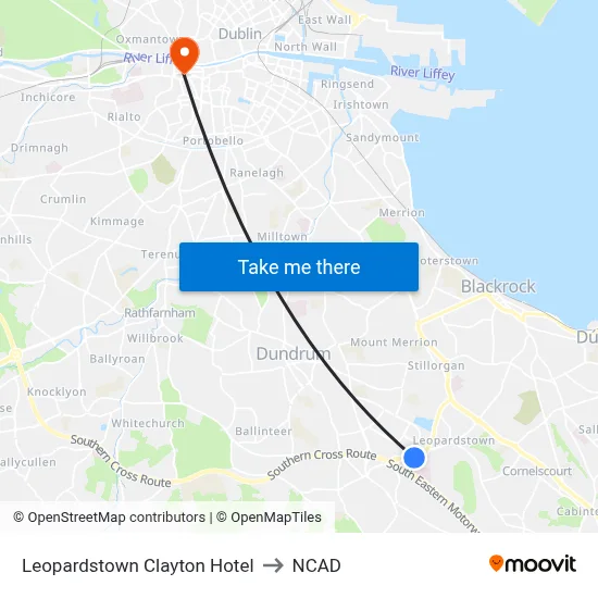 Leopardstown Clayton Hotel to NCAD map
