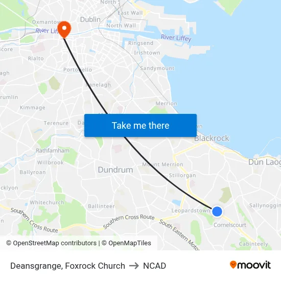 Deansgrange, Foxrock Church to NCAD map