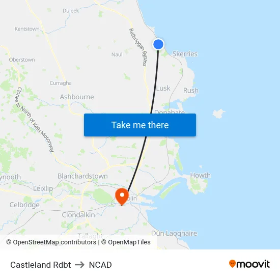 Castleland Rdbt to NCAD map