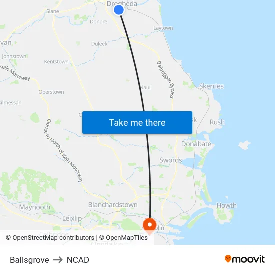 Ballsgrove to NCAD map