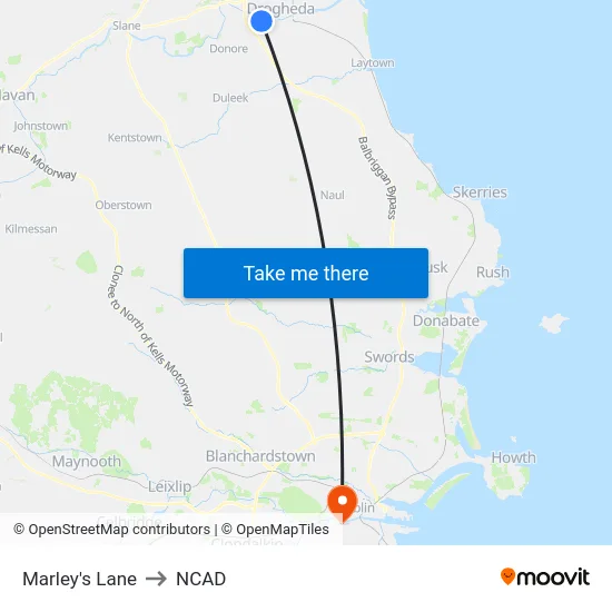 Marley's Lane to NCAD map