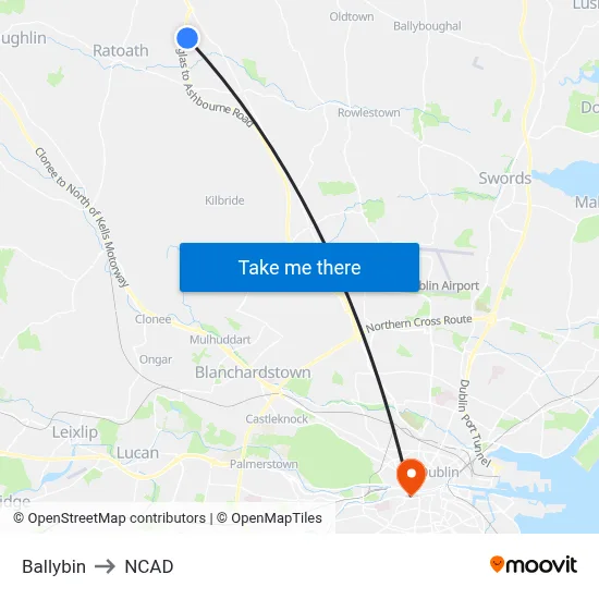 Ballybin to NCAD map