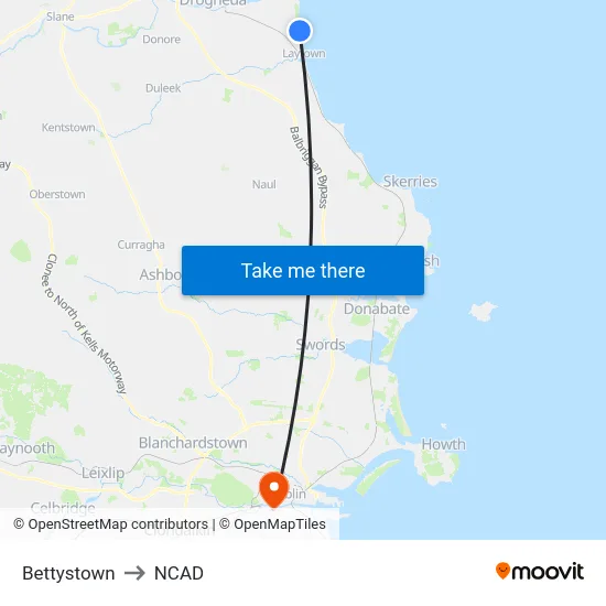 Bettystown to NCAD map