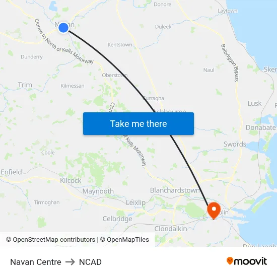 Navan Centre to NCAD map