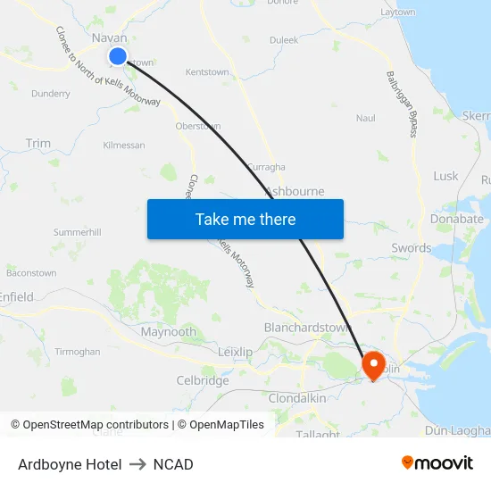 Ardboyne Hotel to NCAD map